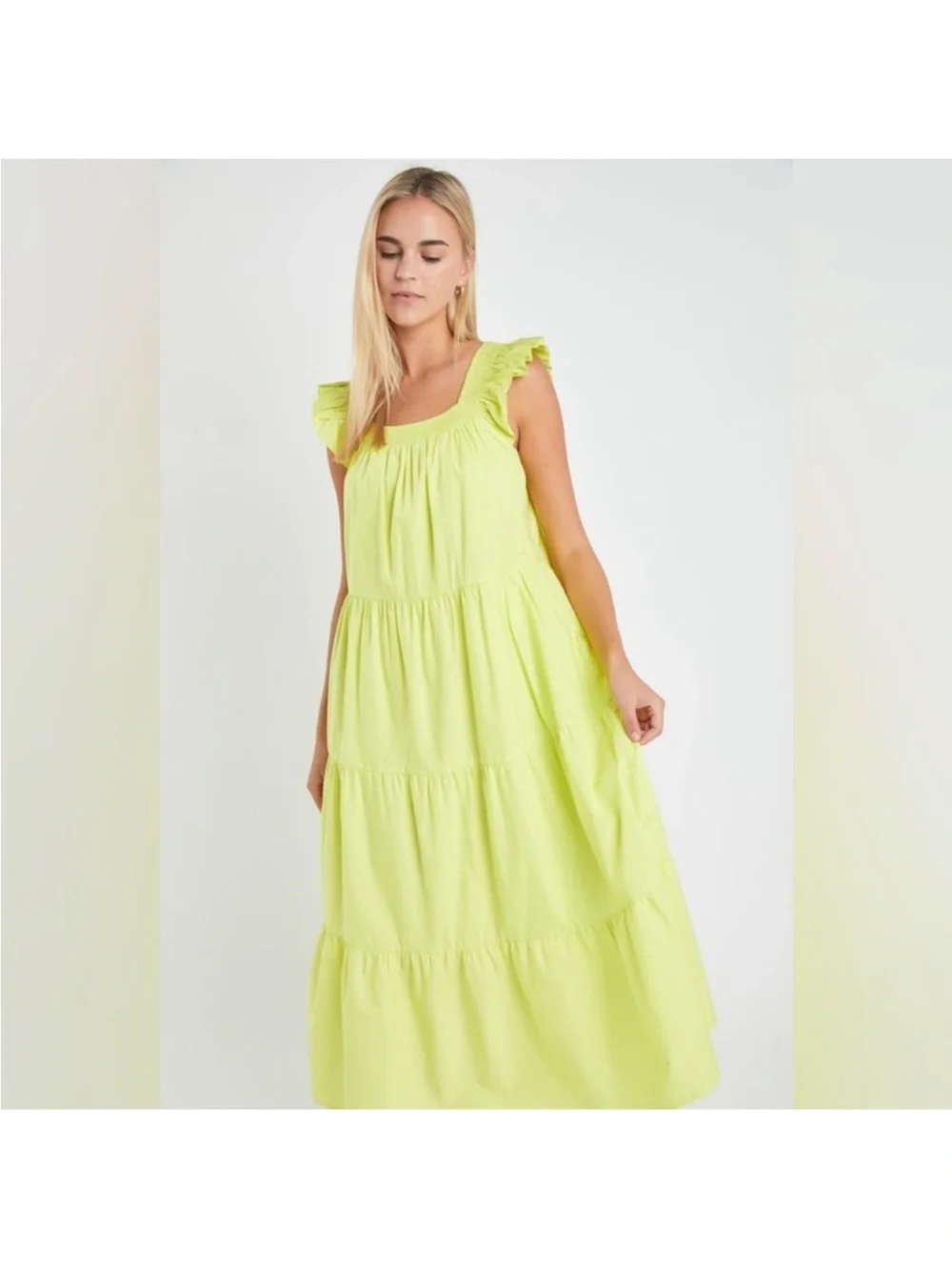 English Factory - Ruffle Detail Midi Dress LIME / XS